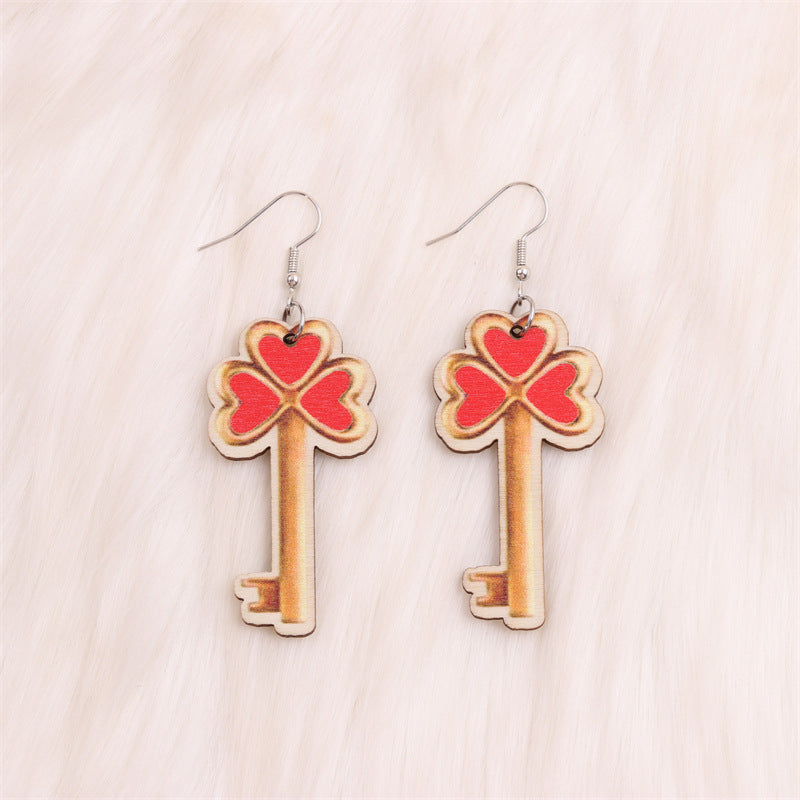 Wholesale Yuanbao Lantern Firecrackers Love Wooden New Year Earrings